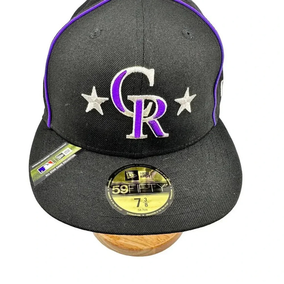 New Era Men's Fitted Hat 59Fifty Colorado Rockies Official On Field Black 7 3/8 - Picture 2 of 7